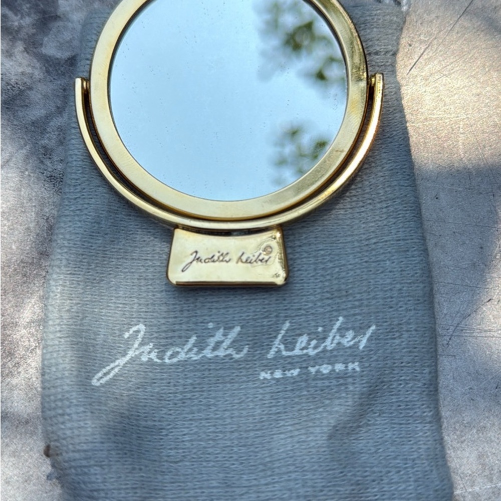 Vintage JUDITH LEIBER Signed Gold Tone Double Side Travel Mirror, , Italy